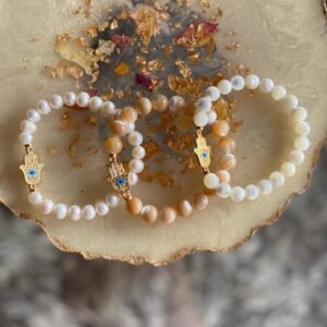 Mother of Pearl & Hamsa Hand Stretch Bracelet